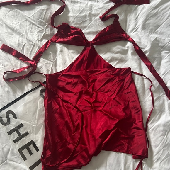 SHEIN VCAY Tie Backless Halter Neck Dress Burgundy Size S OFFER PRICE MUST GO - Picture 1 of 13